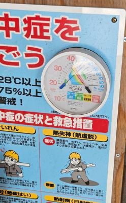 現場には熱中症対策として温湿度計を設置。作業中の体調管理に役立てています